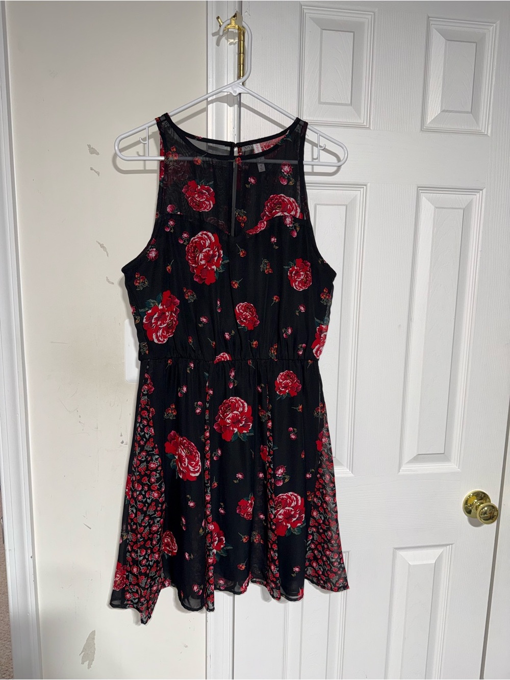 Xhilaration Black Floral Mini Dress with Red Roses